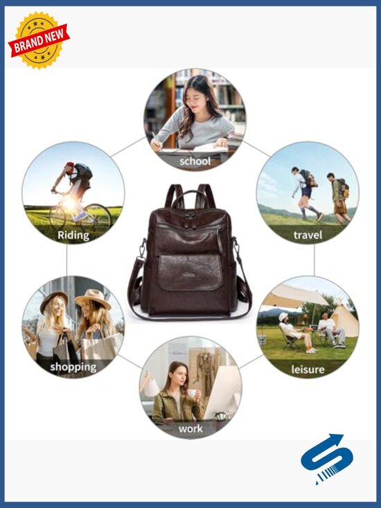 Vintage PU Leather Fashion Backpack Purse for Women - Waterproof Anti Theft